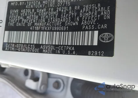 2015 Toyota Camry Xse from USA, damaged, VIN 4T1BF1FKXFU990691